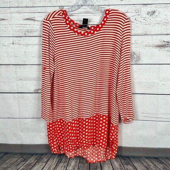 Ali Miles Tops - Ali Miles Top Shirt Womens Medium Orange White Stripe Polka dot Tunic Art Casual